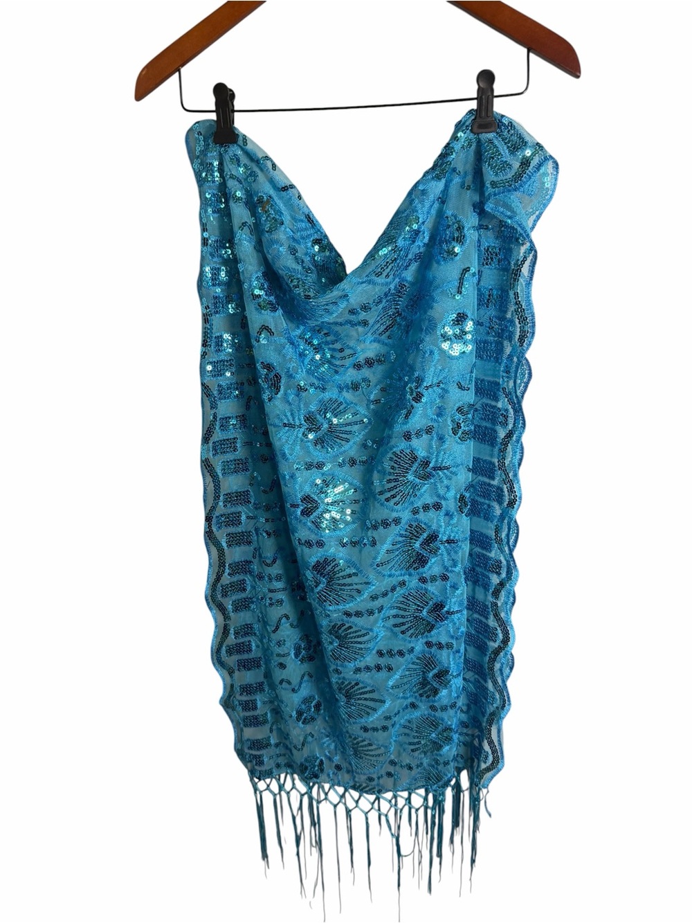 Turquoise Sequin Fringe Scarf Wrap